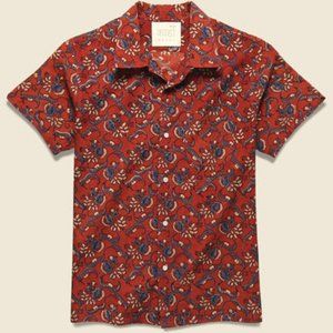 Chintan Ajrakh Floral Block Print Shirt - Red/Blue MEDIUM Kardo